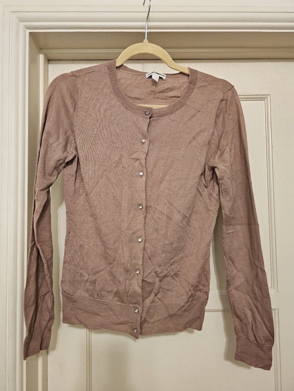 New York & Company Light Mauve Button-Front Wool-Blend Cardigan Sweater S